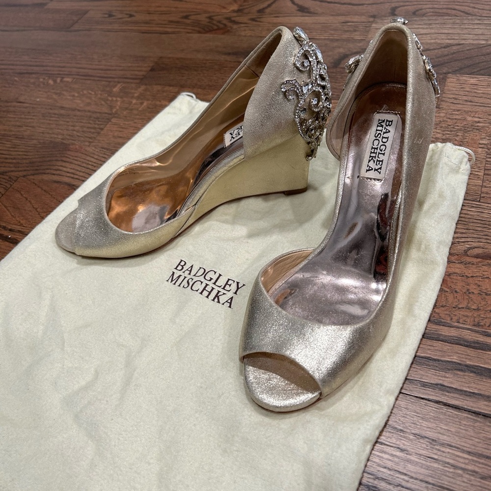 Badgley Mischka Gold Wedge Embellished Shoes